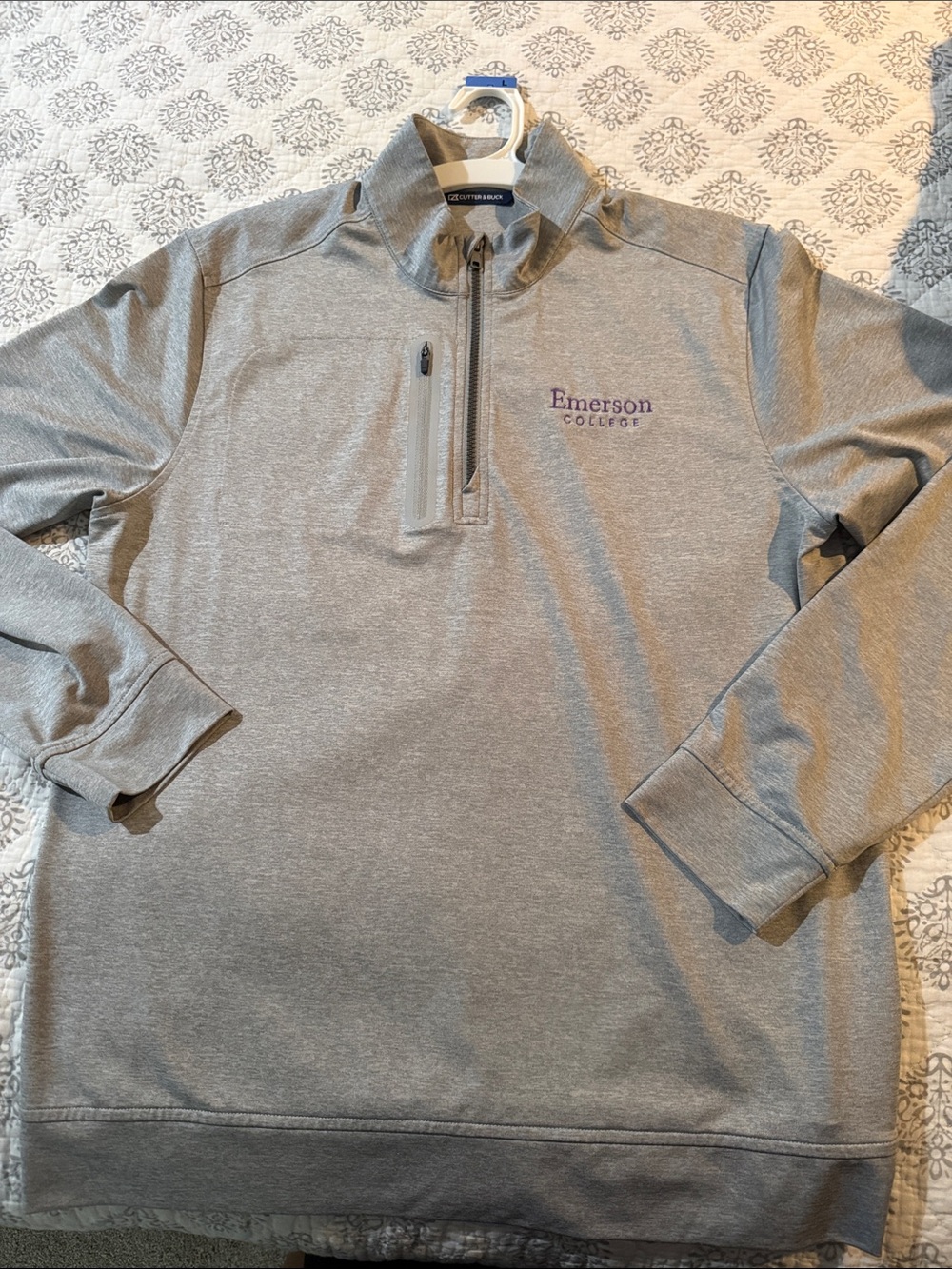Emerson College Gray Quarter-Zip Pullover- NWOT Adult M